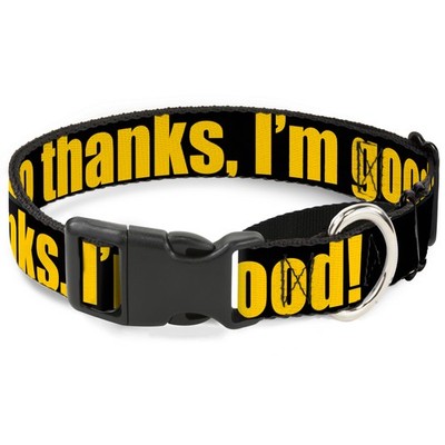 Plastic Martingale Collar NO THANKS, I'M GOOD! Black/Gold Small 9-15''