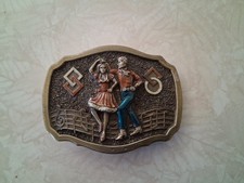 Square Dance Belt Buckle Vintage AMERICAN BUCKLE CO 1984