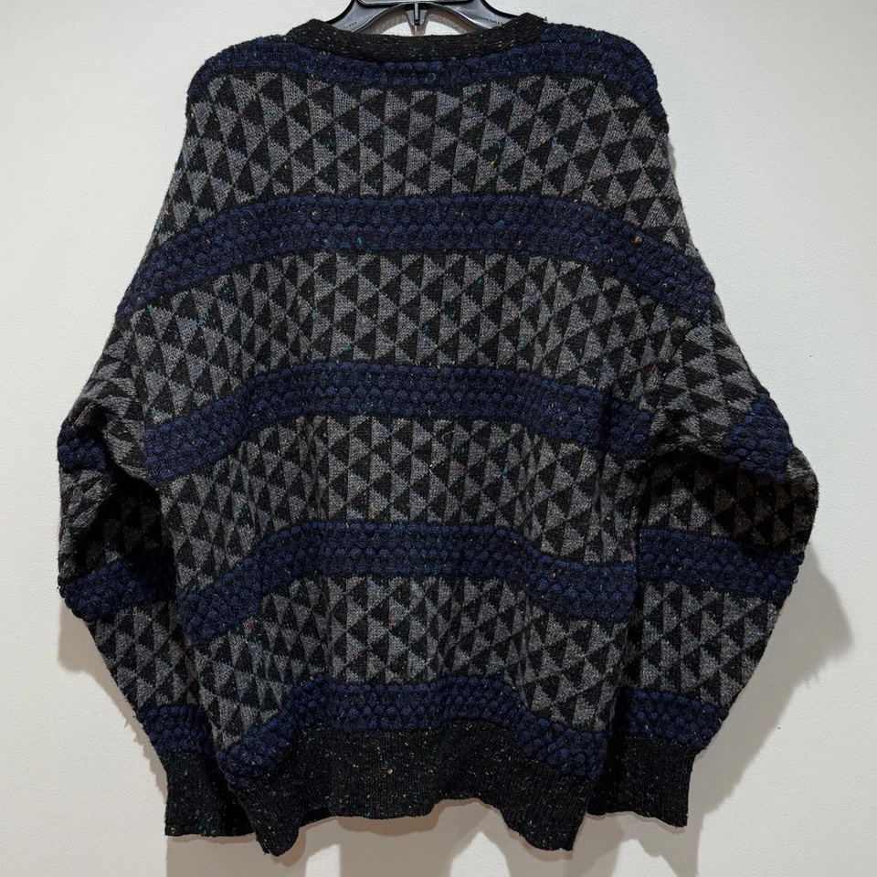 复古 Kenneth Robert’s 男式羊毛混纺几何开衫 XL 爷爷风格学院风 — 第 3/4 张图片