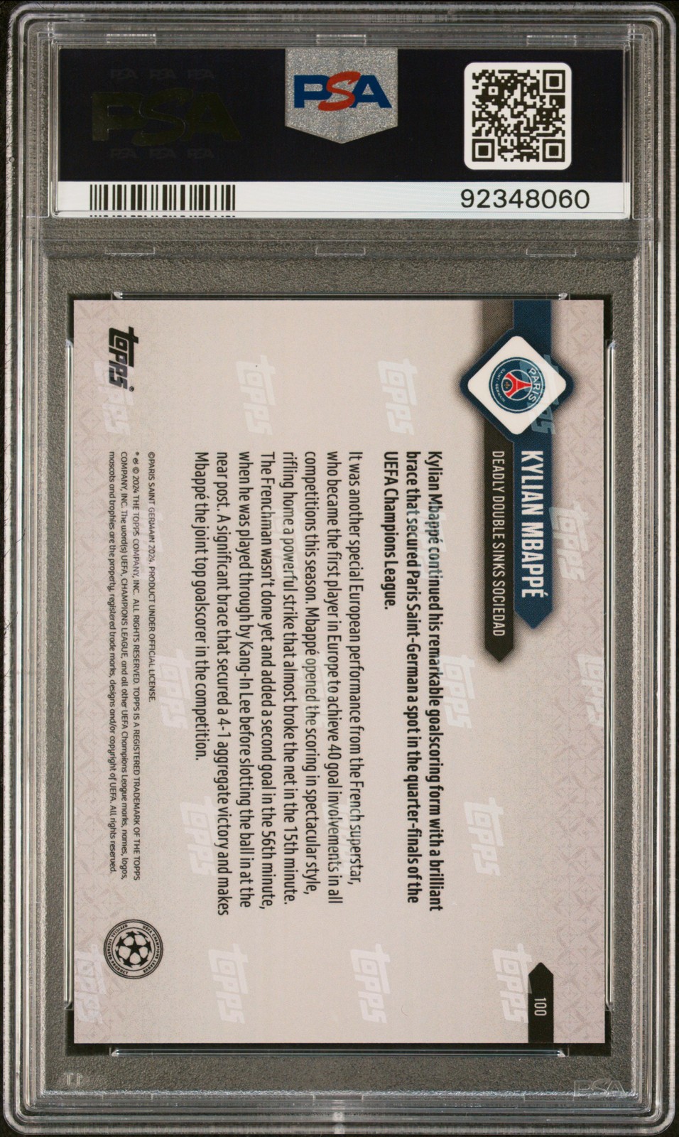2023 TOPPS NOW CHAMPIONS LEAGUE #100 KYLIAN MBAPPE PSA 9 view 2