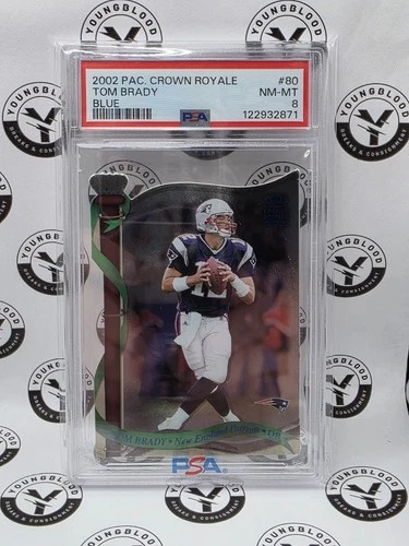 2002 Pacific Crown Royal Tom Brady Die Cut 039/175 Blue Holo Parallel -- PSA 8