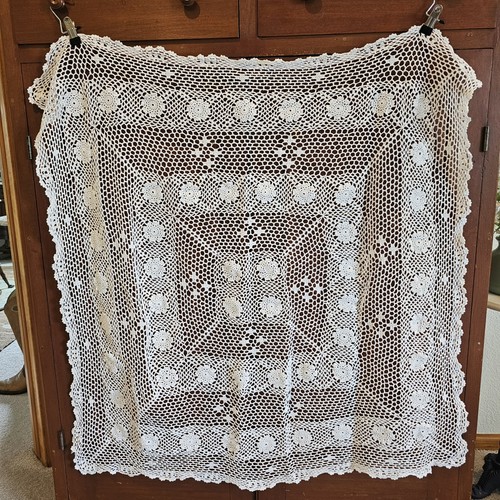 Vintage Square Crocheted Table Cloth 40x40