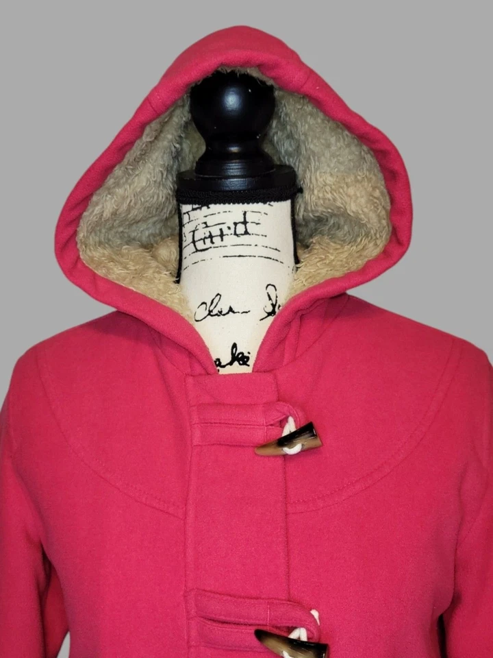 Old Navy Girls XL Pink Peacoat Toggle Button Hooded Faux Fur Full Zip Jacket - Image 4 of 4