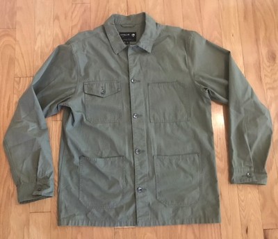 Mens Olive Green Cotton Chore Coat XL Workwear French Style Riveted Arbor 