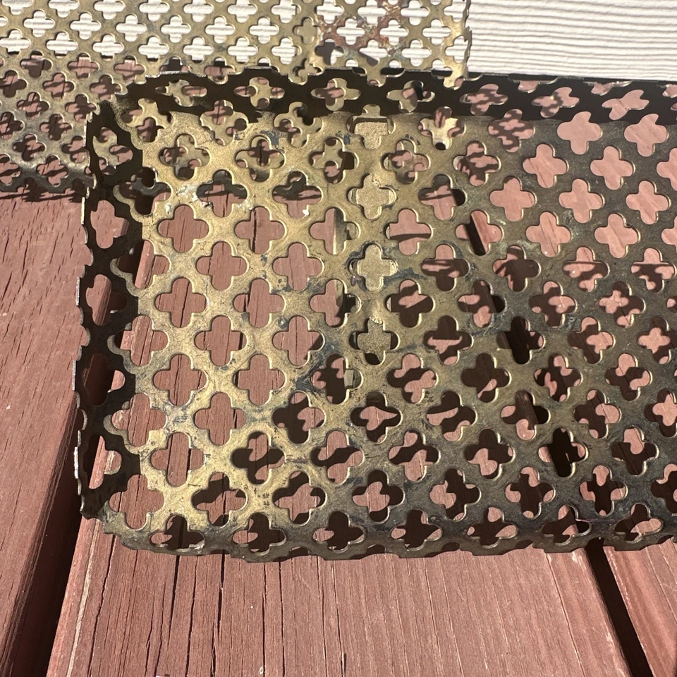 Vintage MCM Rustic French Country Punched Metal White Wall Shelf Clover Design - Image 2 of 4