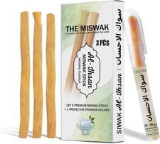 AL-IHSAN Miswak Stick 3 Pieces   Natural Toothbrush - Peelu Siwak with Holder