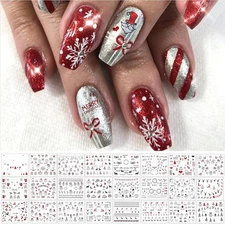 TailaiMei 24 Sheets Christmas Nail Art Stickers Decals, 3D Self-Adhesive Glitter