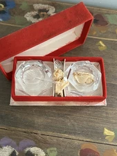 VTG Baccarat France Crystal Pair Salt Cellars W/ Shell Spoons