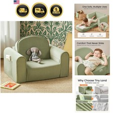 Kids Sofa Couch Bed Convertible Playroom Lounge Seat with Pockets Green
