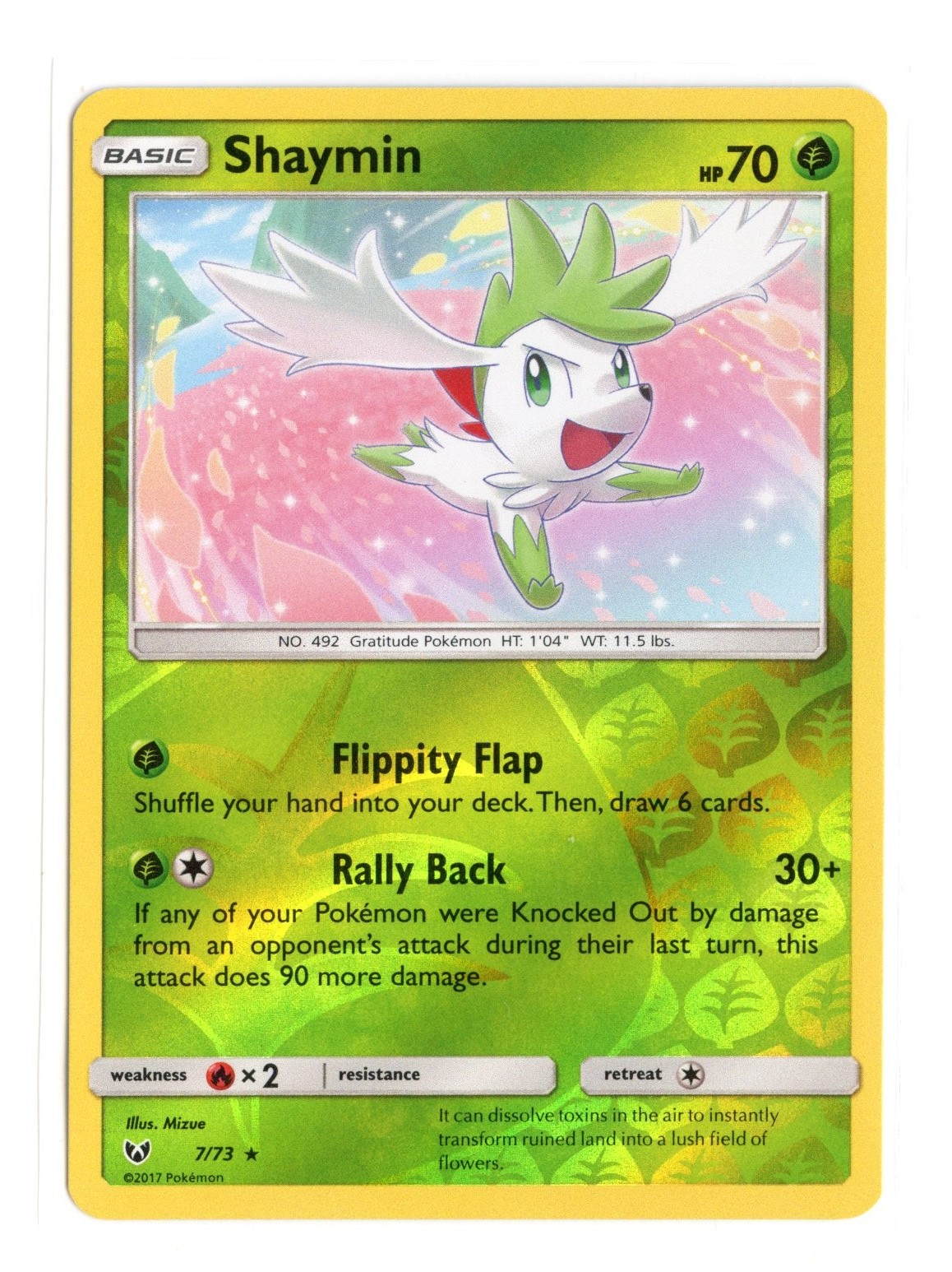 Shaymin 7/73 Rare Reverse Holo Shining Legends Pokemon LP