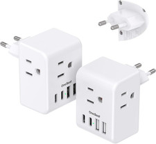 2 Pack European Travel Plug Adapter, International Power Plug Adapter with 3 Out
