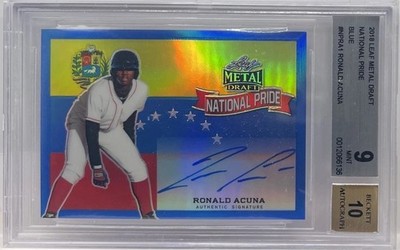 2018 Leaf Metal Draft National Pride Blue Refractor Ronald Acuna Jr Auto /35 BGS