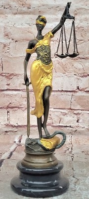 Lady Justice Legal Bronze Statue Gold Patina Scales Figurine Lawyer Decor Art