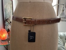Vintage 80s Morgan Taylor Genuine Snakeskin Belt Taiwan Tan Gold Buckle M/L