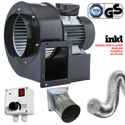 Radialventilator REGLER + FLANSCH + FLEXROHR Luftabsaugung Zentrifugal Gebläse