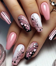 MEDIUM COFFIN SOUTHERN BELLE Full Cover Ballerina 24 Nails Press On Glue Set 