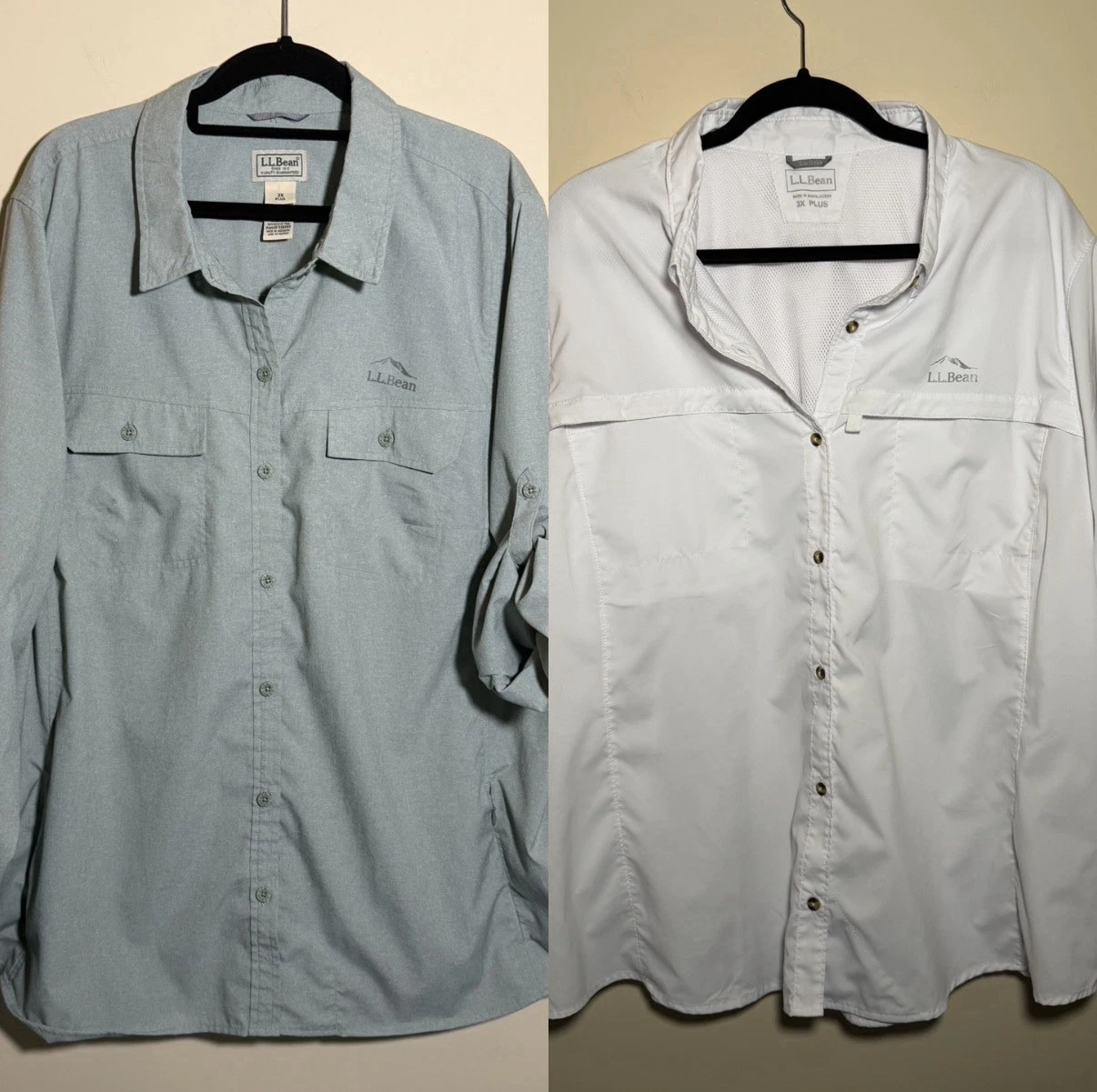TWO LL Bean Plus 3x Outdoor Hiking Fishing No Fly Zone Tropicwear UPF 50 RollSlv