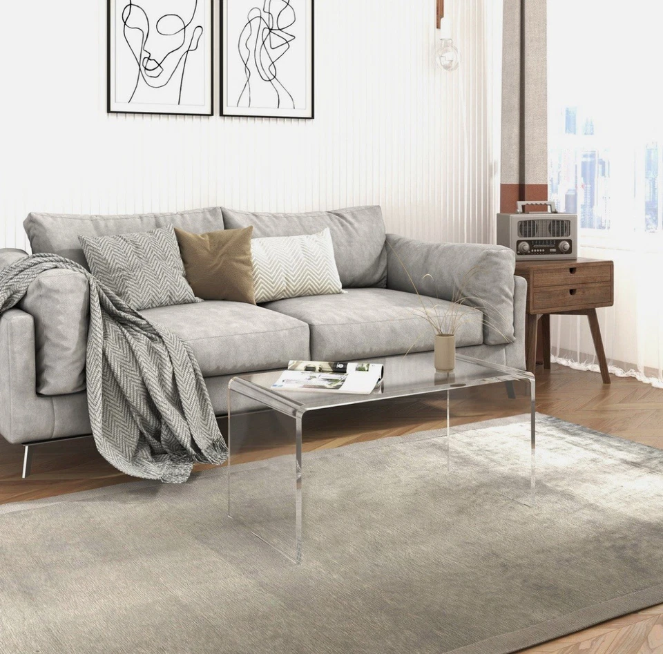 Tavolino Tavolo In Plexiglass Trasparente Casa Salotto Sala 75x40x40H Sp 10mm - Immagine 2 di 2