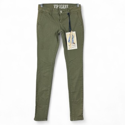 VIP Jeans Women's Push Up Skinny Leg Buttlifter Size 1/2 Olive Green 25x30.5