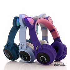 Cat Ear Bluetooth 5.0 Kids Headphones Wireless Foldable LED Stereo Volume Limit
