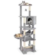 69" Tall Cat Tree w/ Top Perch Cozy Condo Basket Bed Hammock Basket Bed Indoor