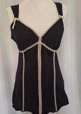 Vtg Y2K Babydoll Top M Black Coquette Lace Trim Fairy Romantic Whimsigoth
