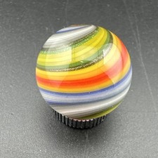 Contemporary Handmade Art Glass Marble .81" Layered Grey Green Yellow Blue Etc