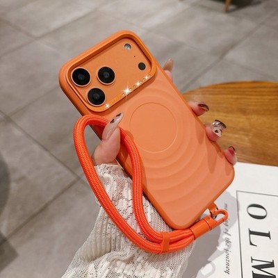For iPhone 14/15/16/17 Pro Max Shockprof Diamond Slim PC Back Case with Strap