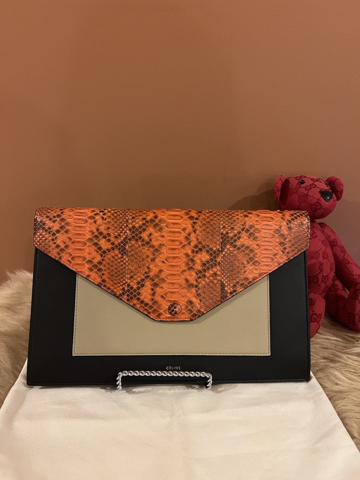 Celine Tri-Color Python-Trimmed Pocket Clutch Pre… - image 1