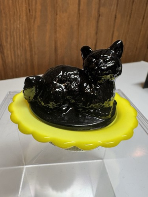 #ad Mosser Glass Married Set Black amp; Dandelion Mini Cat on Nest Salt Cellar NEW $29.75