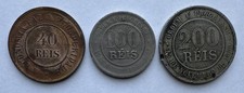 3 PIECE LOT BRAZIL COINS 1889 40 REIS 1893 100 REIS & 1898 200 REIS