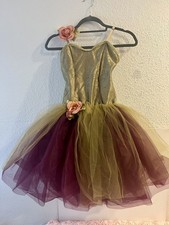 Girls Curtain Call Ballet Dance Costume - Plum Burgundy Gold Green Tutu Size 12C