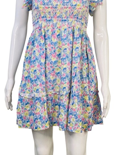 LoveShackFancy Femmes Nadja Smocks Arc-en-Ciel Explosion Coton Court Mini Robe S - Photo 17 sur 20