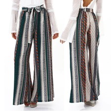 Pantalone palazzo taglio ampio fantasia multicolore verticale cinturino nuovo