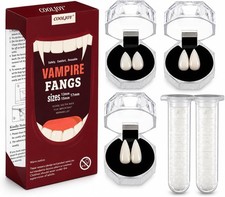 COOLJOY Vampire Teeth Fangs with Adhesive 3 Sizes Halloween Cosplay