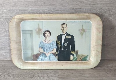 Queen Elizabeth II Prince Phillip Metal Tray Baron 1950 s