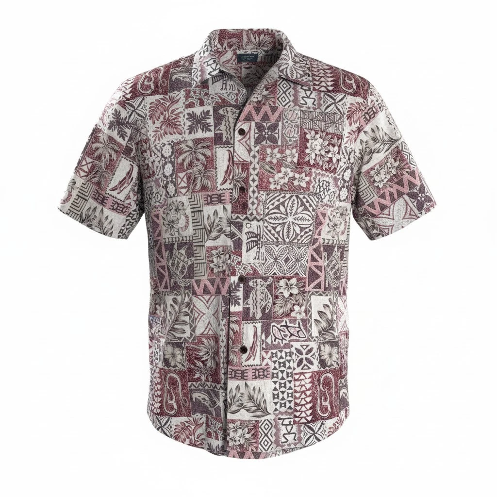 RJC Hawaiian Aloha Shirt XL Tribal Turtles Floral Reverse Print Red Brown