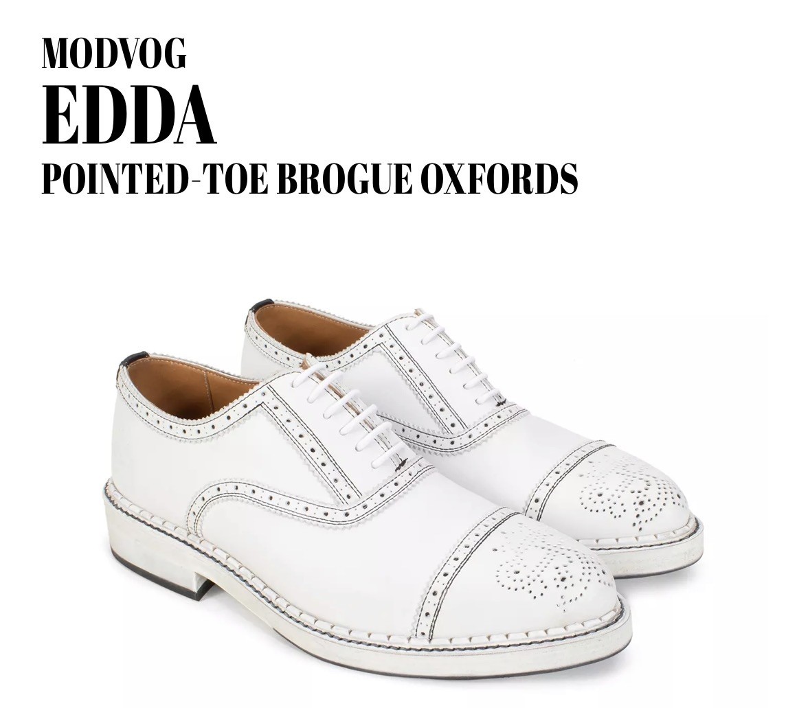 Fluevog CASI NUEVO Modvog Edda blanco clásico puntiaguda brogue oxfords -11.5