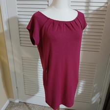 DBG small Raspberry Tunic Dress zip-pocket easy care cap-sleeve gathered neck