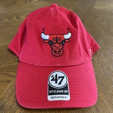 Chicago Bulls Hat Cap Strap Back Mens One Size Red Basketball 47 Clean Up
