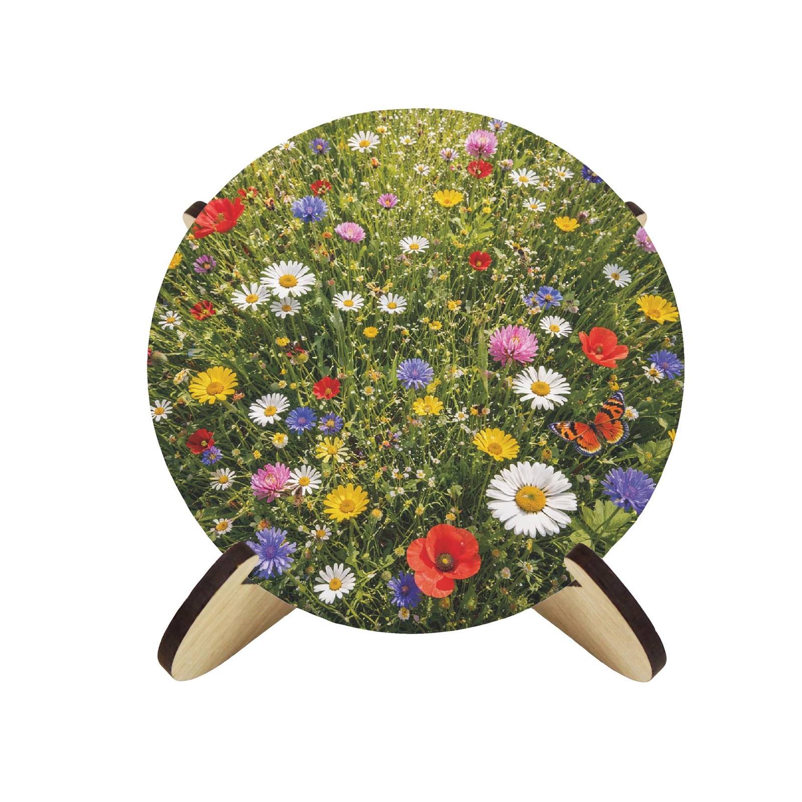 Meadow Flowers Ceramic Coaster Set - Floral Round Tableware Gift, 4pk & Stand