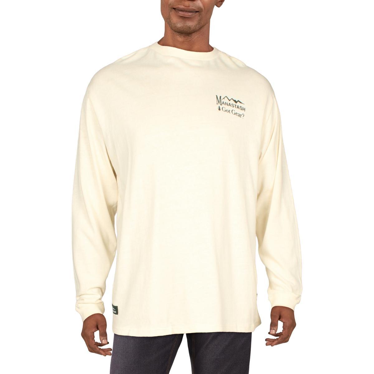 Мужская футболка Manastash с логотипом цвета слоновой кости и длинным рукавом M BHFO 0169