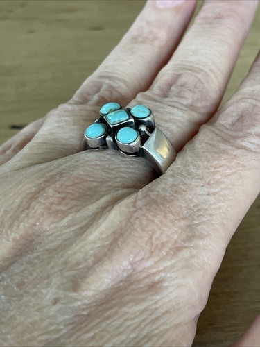 NF Signed Sterling Silver Beaded Turquoise Band Ring Sz 9 - Picture 6 of 8