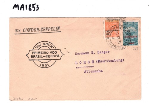 BRAZIL Cover *ZEPPELIN* Overprint 1931 Airmail FIRST FLIGHT GERMANY Lorch MA1853 - Picture 9 of 10