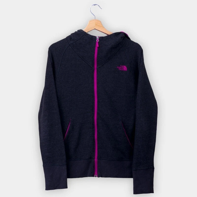 Vintage The North Face Fleece Hoodie Full Zip Grey Pink Women M Medium