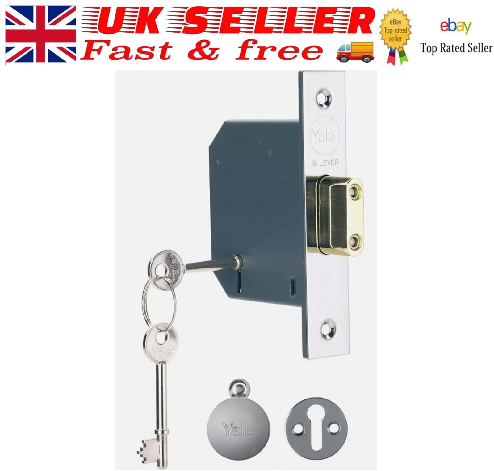 Yale 5 Lever Mortice Deadlock 76mm (3""), Chrome Finish (P-M552-CH-78)