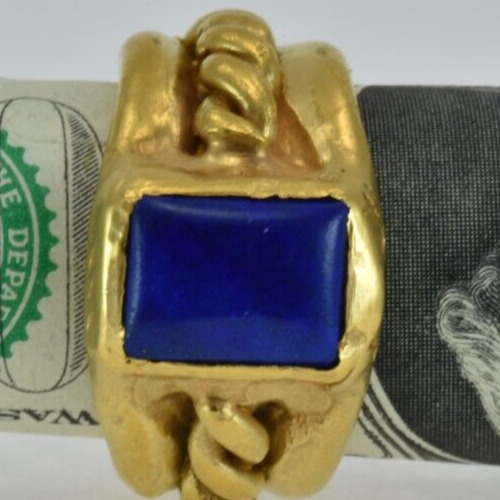 22k Solid Gold Handmade Rectangle Lapis Heavy Ring - image 16