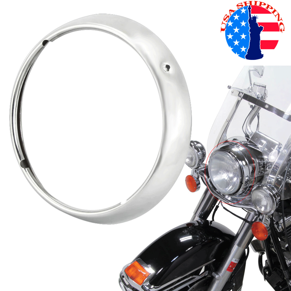OUMURS 7-Inch Headlight Trim Ring – Chrome/Black For Harley Touring/Street Glide/FLHT/FLHR (Steel) 4 thumbnail image