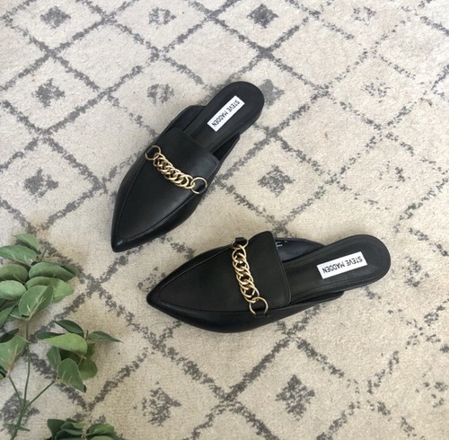 Steve Madden Forever Chain Pointed Toe Mule in Black Leather size 7.5 NWT |  eBay
