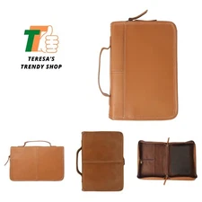 Genuine Buff Leather Bible Cover - Large, Vintage Design with Easy Carry Handle